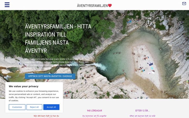 Screenshot stránky aventyrsfamiljen.se
