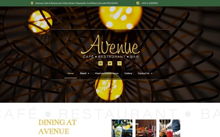 Captură de ecran a avenuecafe.ie
