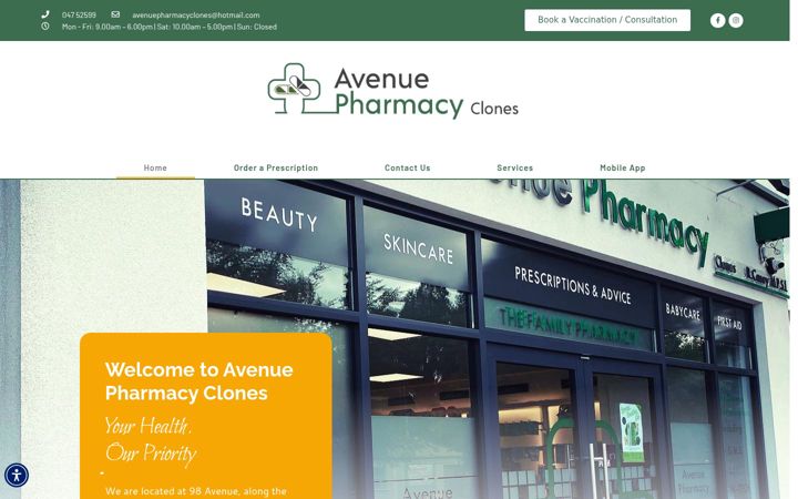 Captură de ecran a avenuepharmacyclones.ie