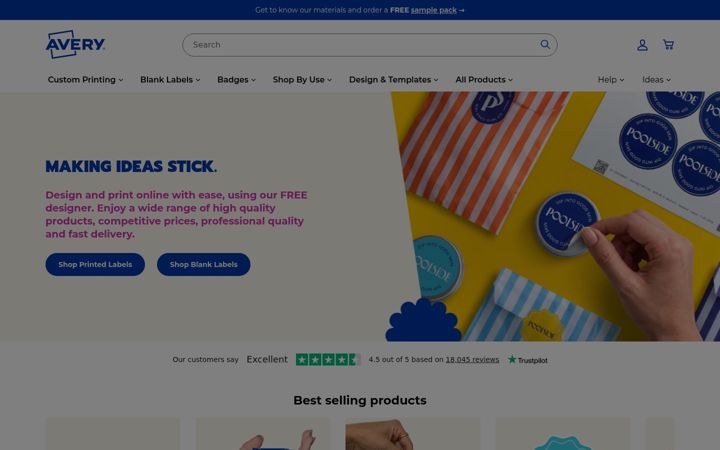 Screenshot of avery.co.uk
