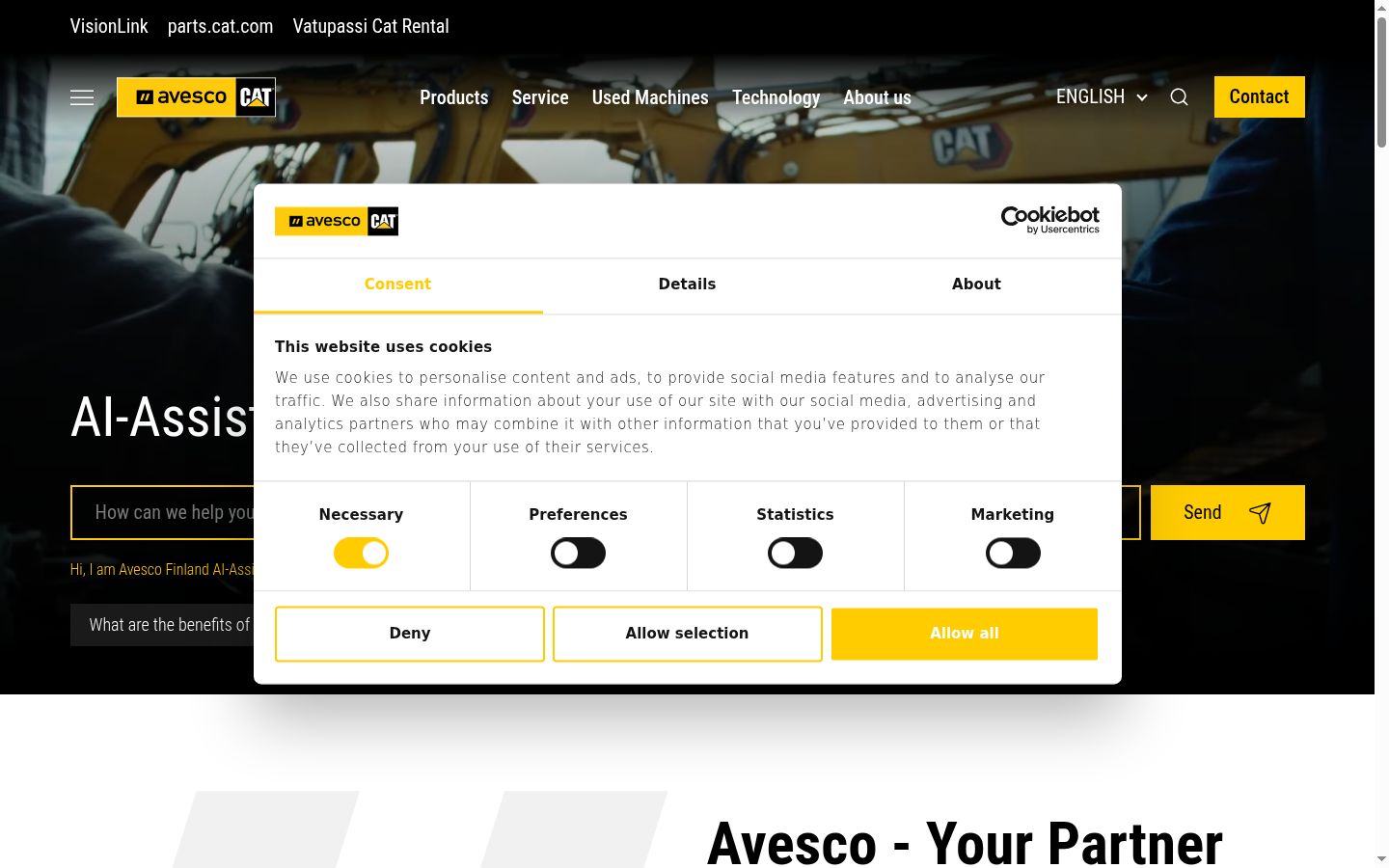 Screenshot del banner di consenso mostrato prima di qualsiasi interazione