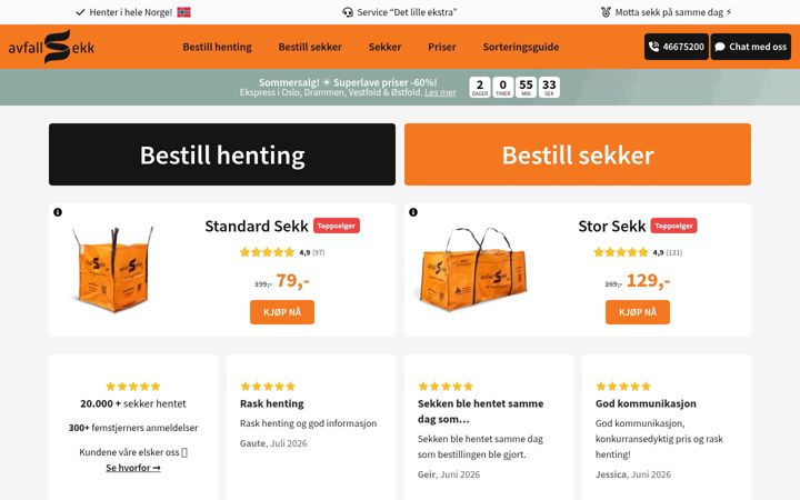 Screenshot stránky avfallsekk.no