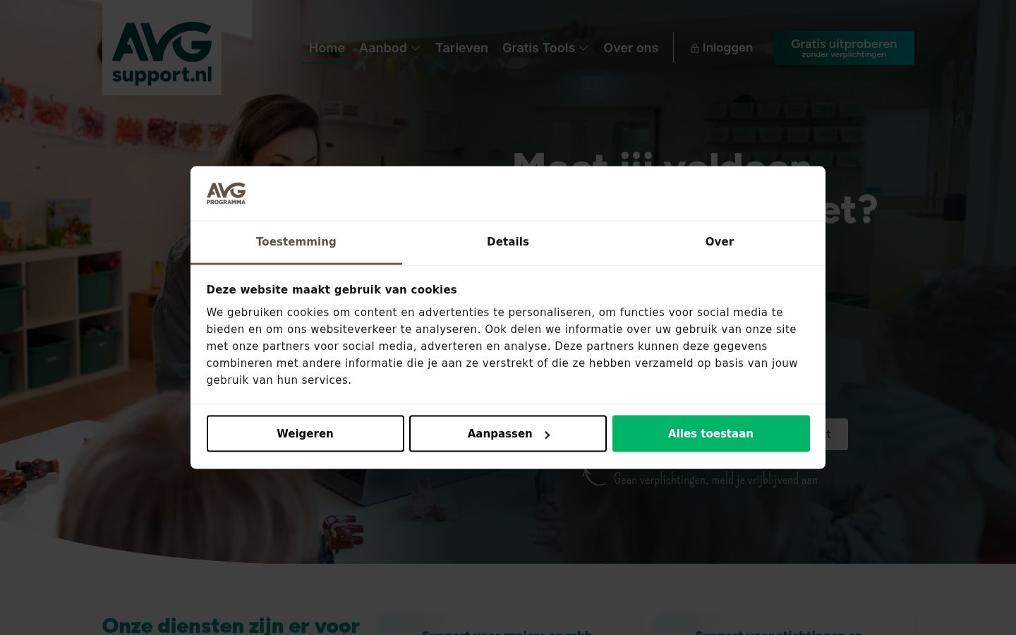 Skærmbillede af samtykkebanneret, som det blev vist før nogen interaktion