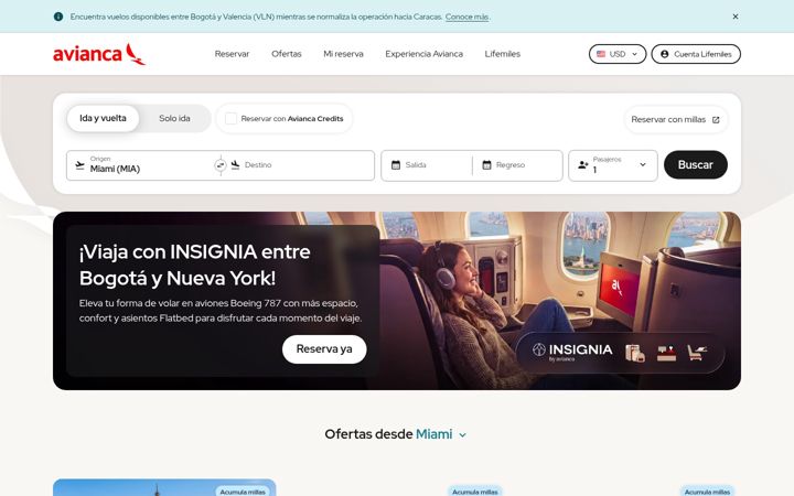 Posnetek zaslona avianca.com