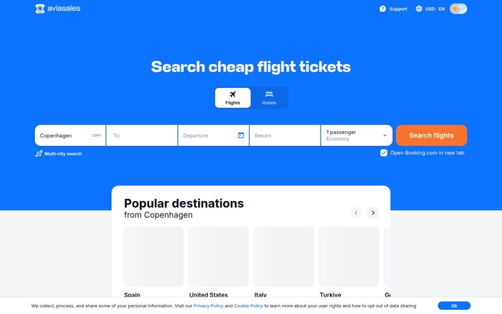 Skjermbilde av aviasales.com