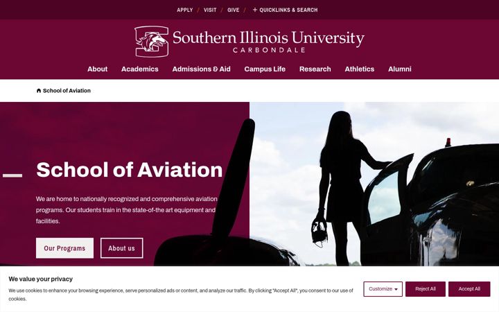 Screenshot of aviation.siu.edu