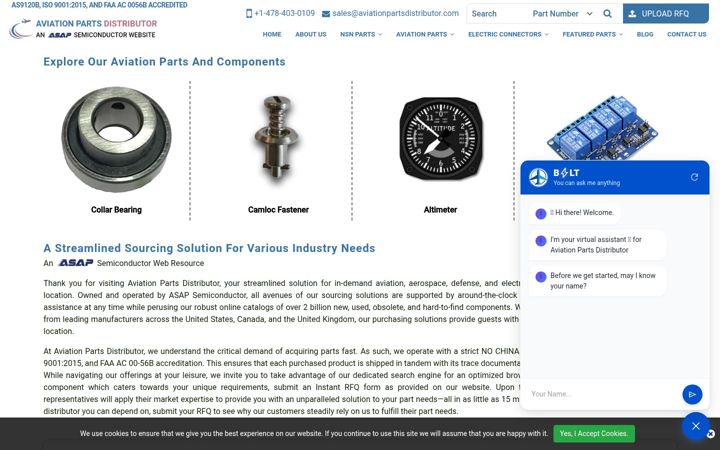 Screenshot of aviationpartsdistributor.com