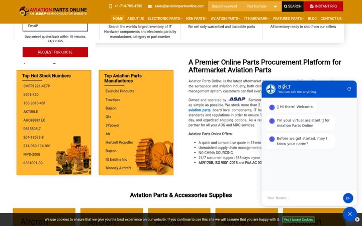 Screenshot of aviationpartsonline.com