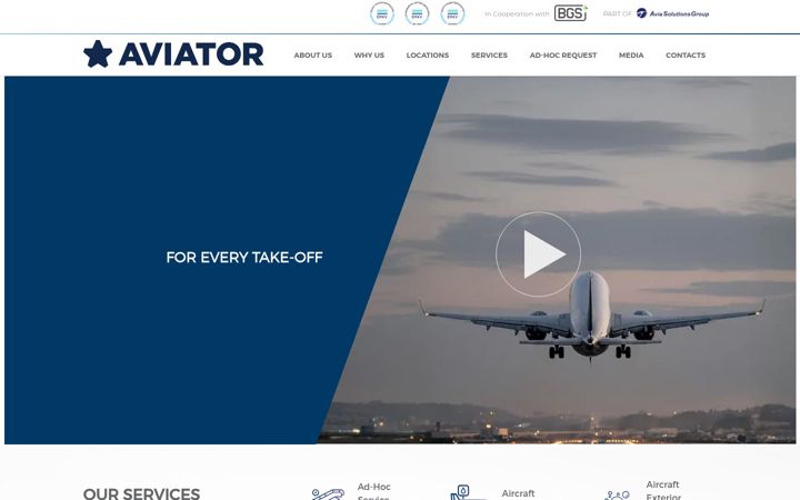 Screenshot of aviator.eu