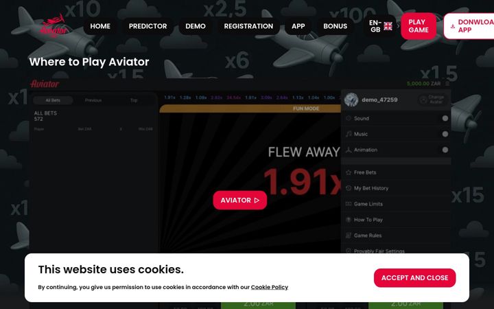 Screenshot of aviator.game