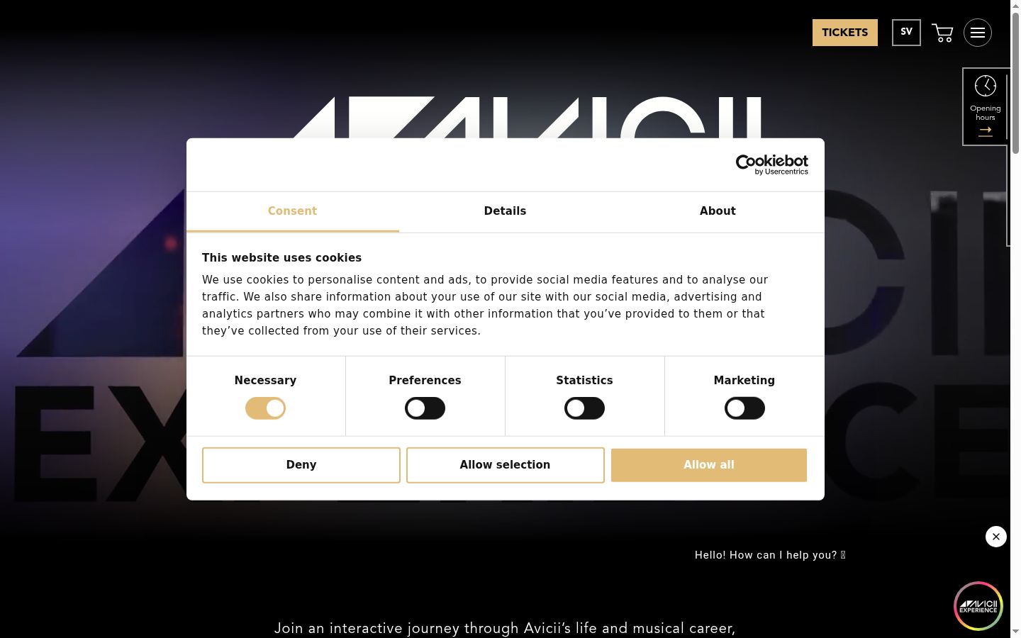 Screenshot of the consent banner shown before any interaction