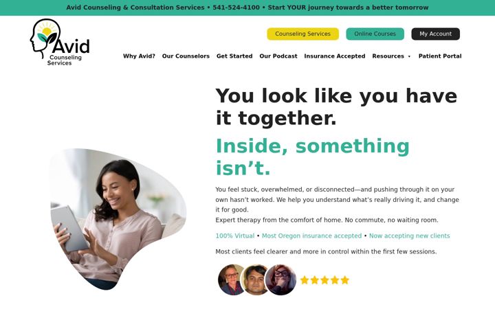 Skjámynd af avidcounseling.org