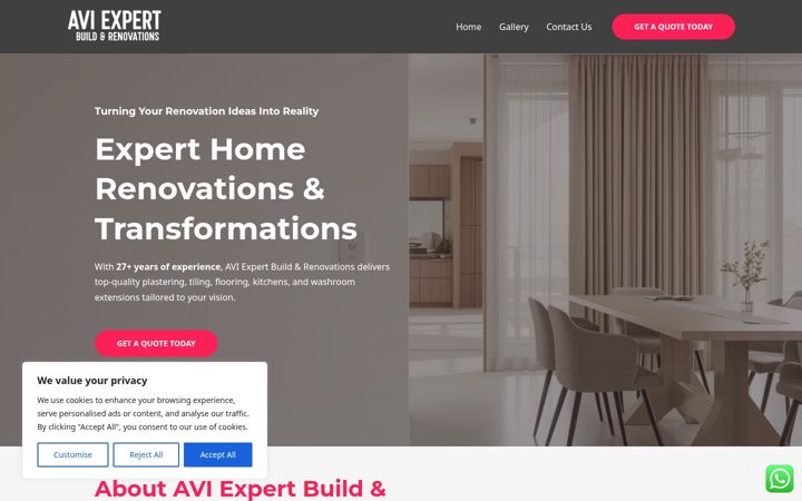 Ekrānuzņēmums no aviexpertrenovations.co.uk