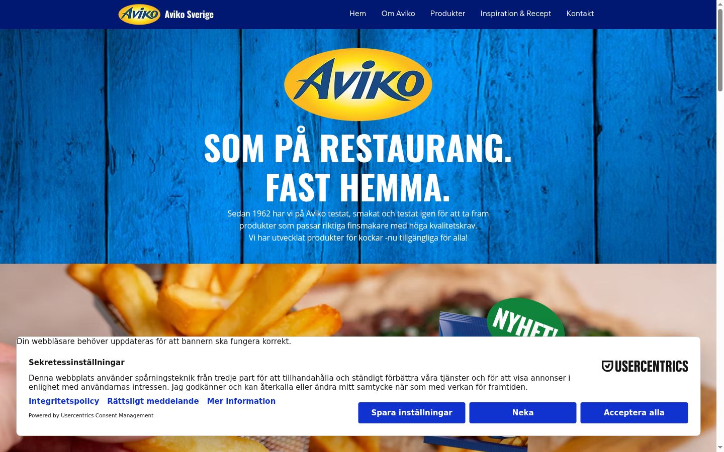 Skärmbild av samtyckesbannern som visades före någon interaktion