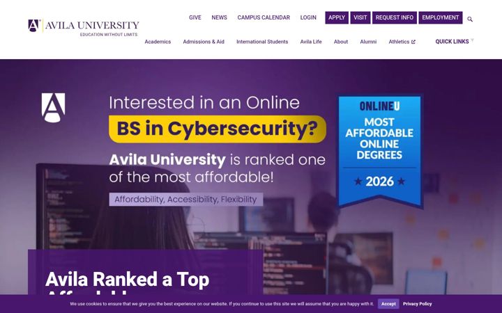 Screenshot of avila.edu