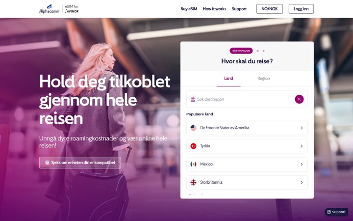 Screenshot stránky avinortravelesim.no
