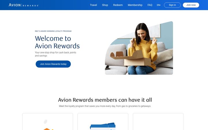 Screenshot of avionrewards.com