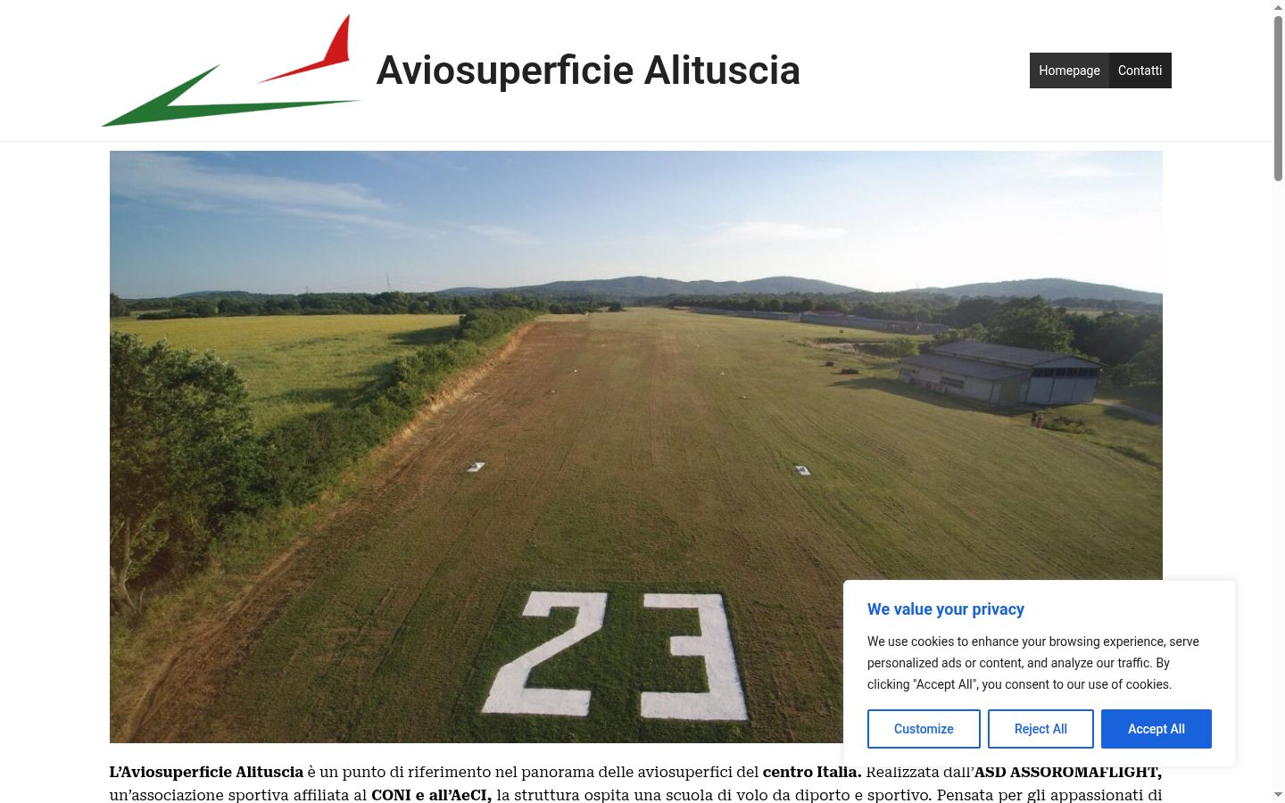 Screenshot del banner di consenso mostrato prima di qualsiasi interazione