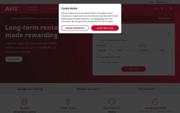 Screenshot of avis.co.za