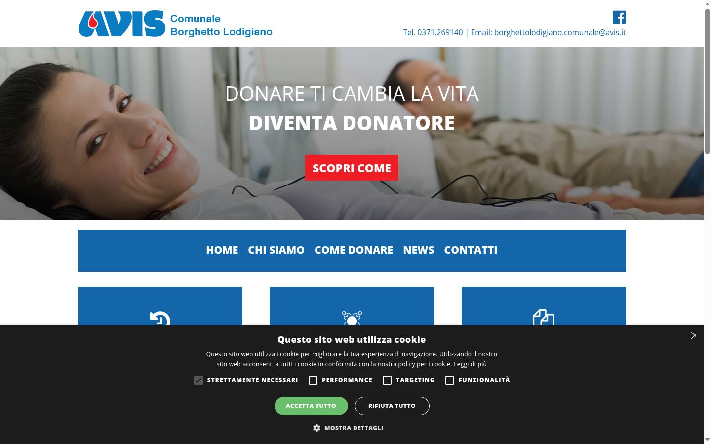 Screenshot del banner di consenso mostrato prima di qualsiasi interazione