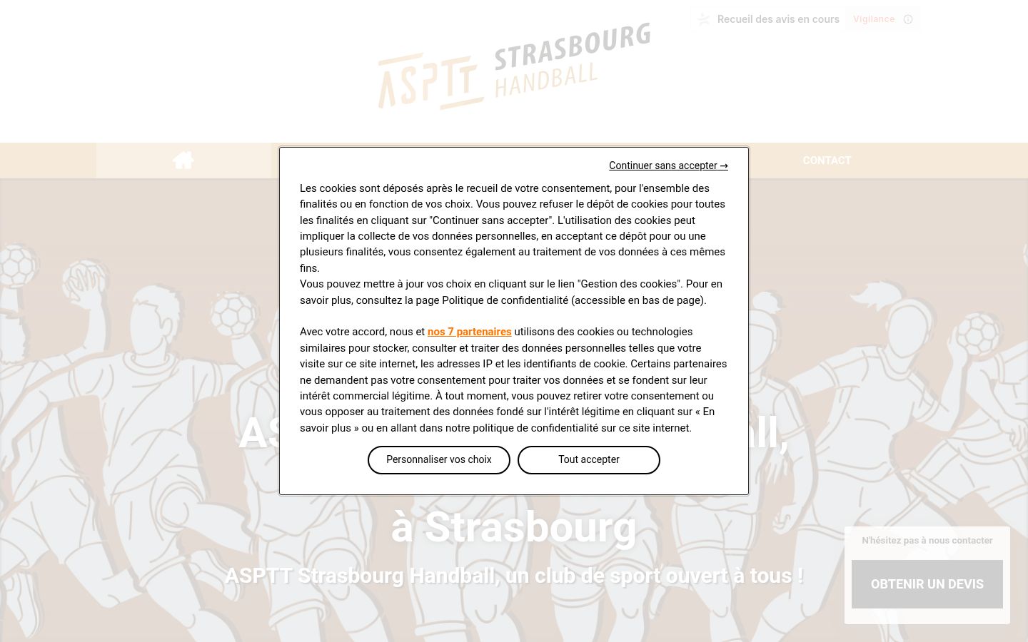 Capture d'écran de la bannière de consentement affichée avant toute interaction