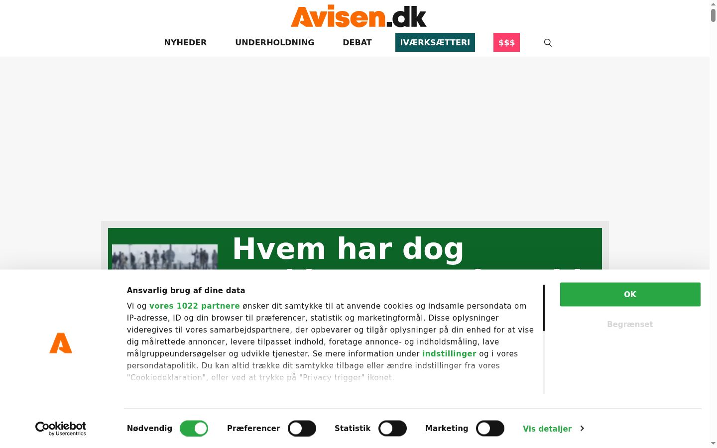 Kuvakaappaus suostumusbannerista, joka näytettiin ennen mitään vuorovaikutusta