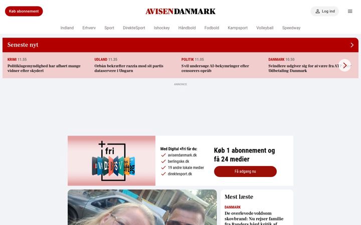 Screenshot of avisendanmark.dk