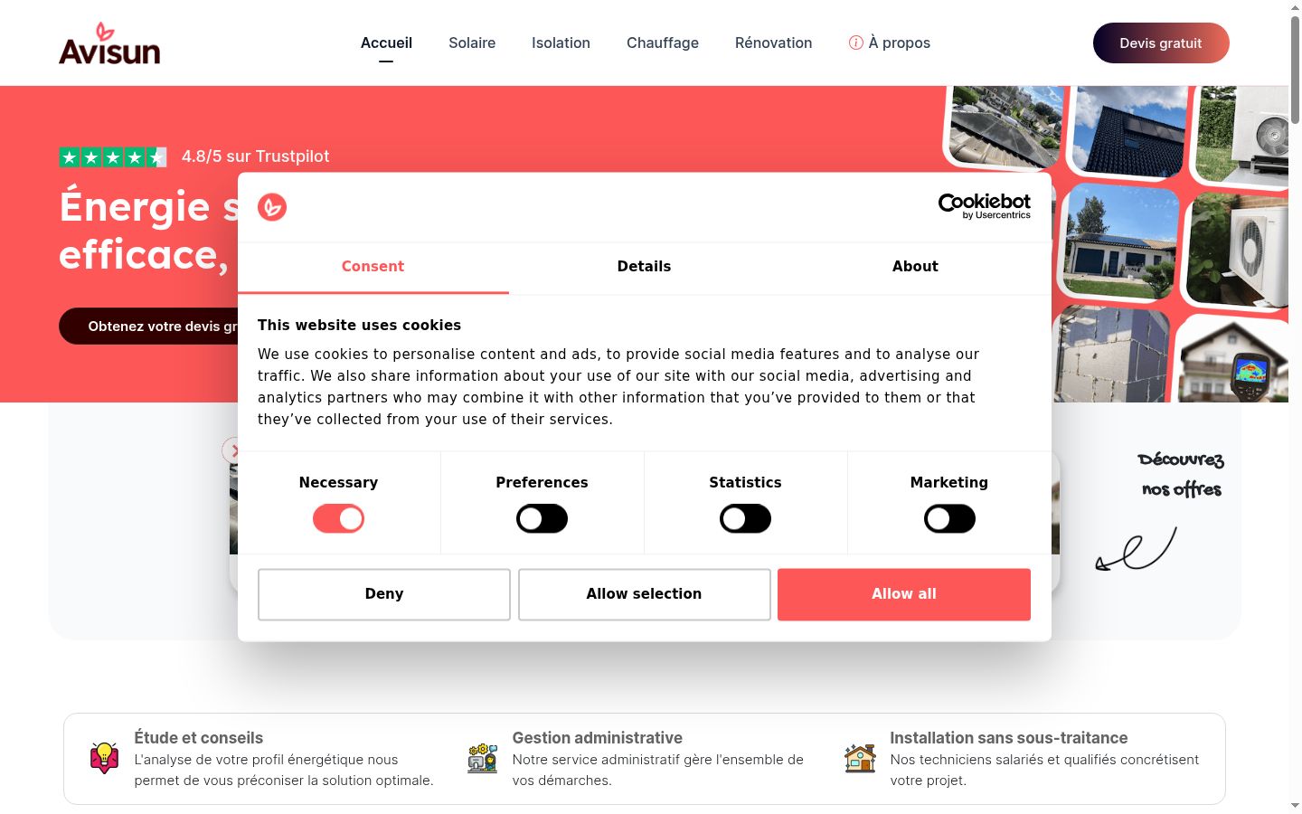 Screenshot del banner di consenso mostrato prima di qualsiasi interazione
