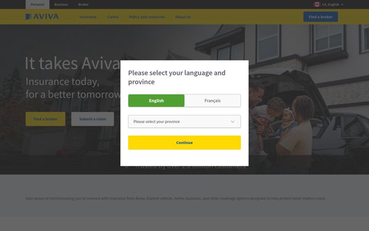 Screenshot of aviva.ca
