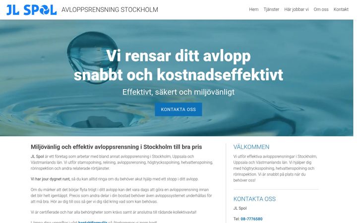 Screenshot of avloppsrensningstockholm.se