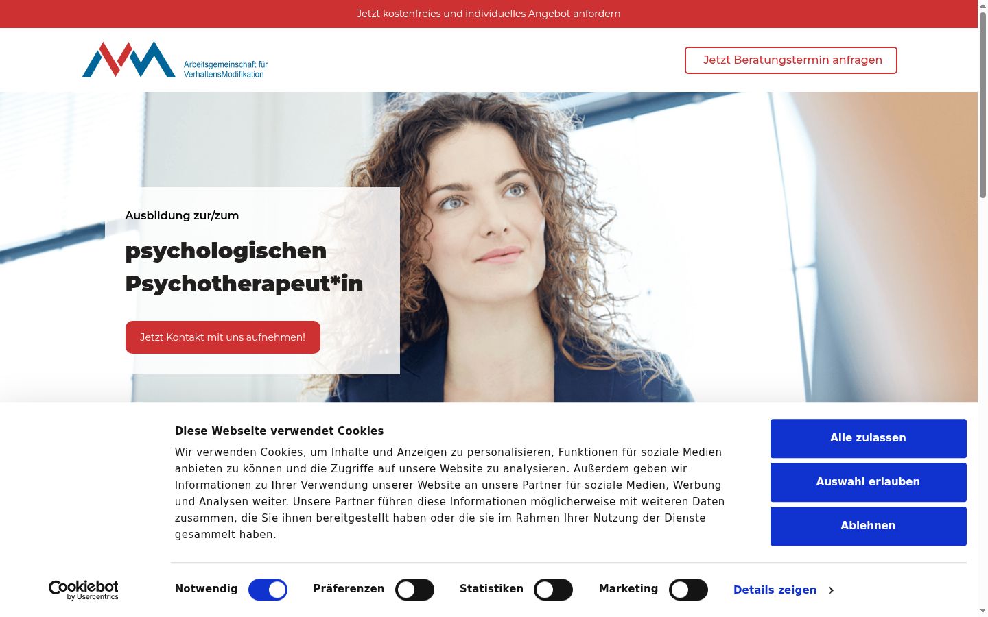 Screenshot des Einwilligungsbanners vor jeglicher Interaktion