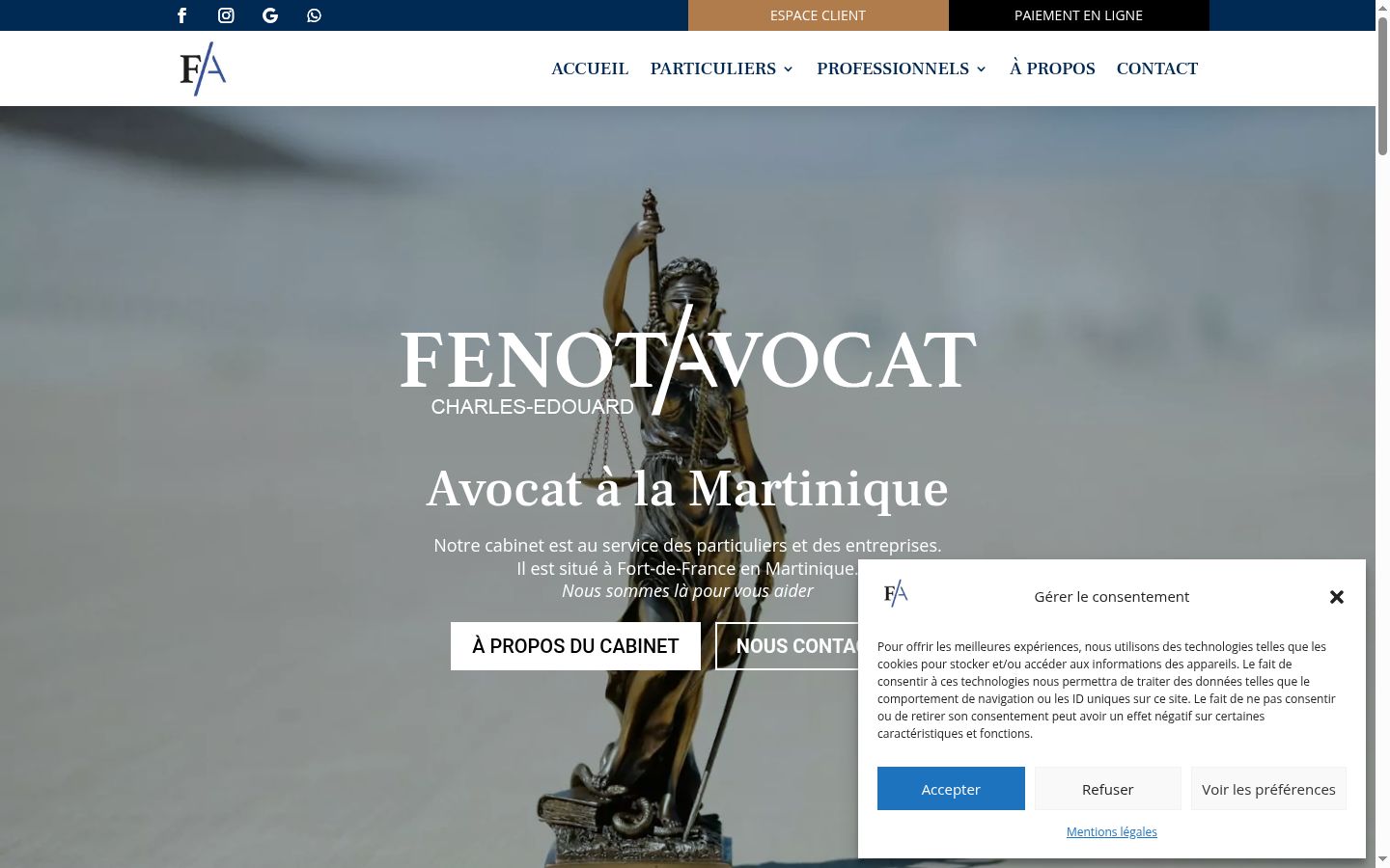 Capture d'écran de la bannière de consentement affichée avant toute interaction