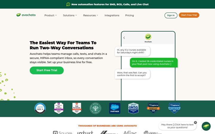 Screenshot of avochato.com