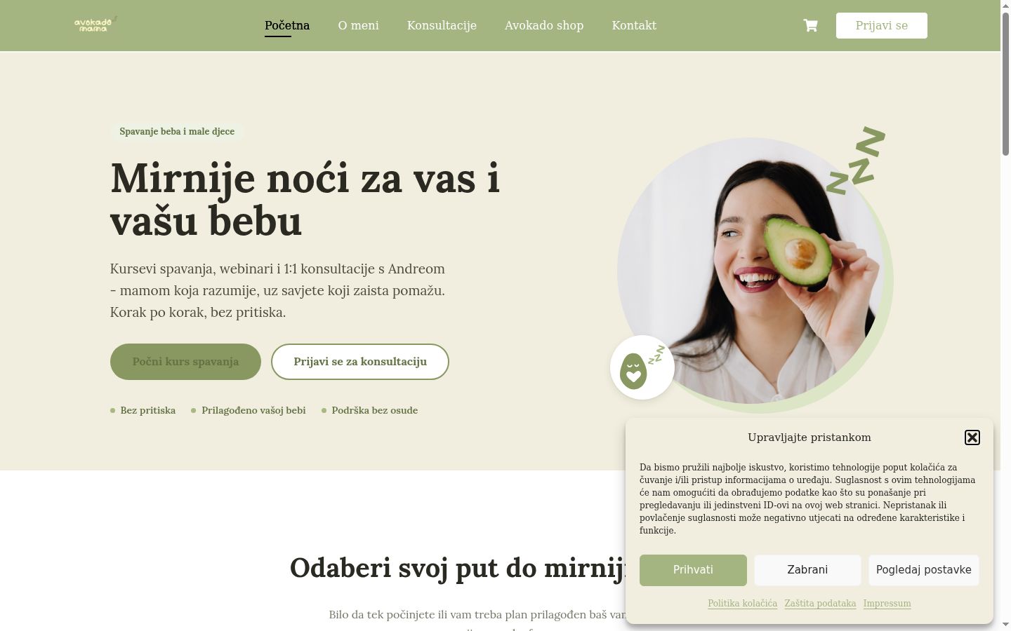 Posnetek zaslona pasice za privolitev, prikazane pred kakršno koli interakcijo