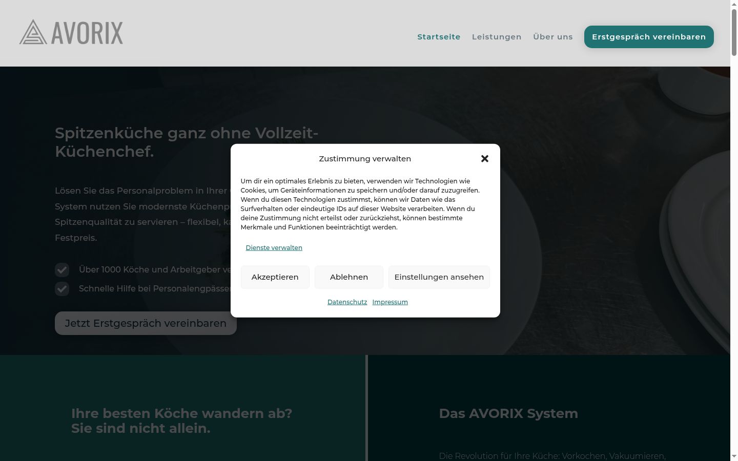 Screenshot des Einwilligungsbanners vor jeglicher Interaktion