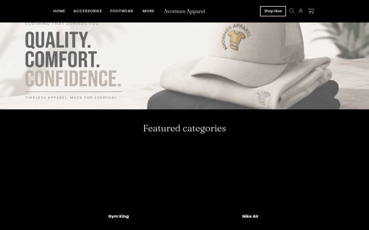 Kuvakaappaus sivustosta avormenapparel.co.uk