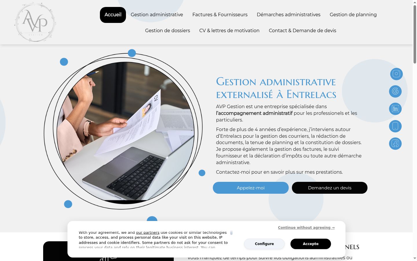 Capture d'écran de la bannière de consentement affichée avant toute interaction