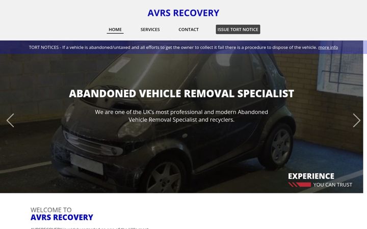 Screenshot of avrsrecovery.co.uk