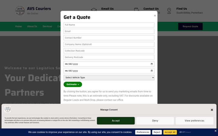 Screenshot of avscouriers.co.uk