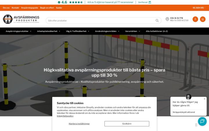 Екранна снимка на avsparrningsprodukter.se