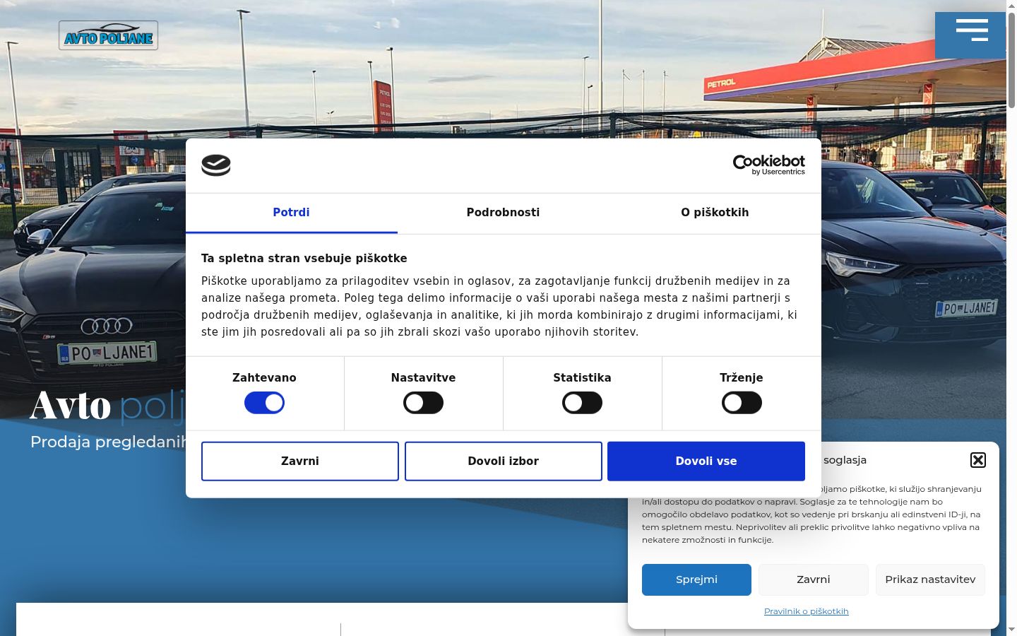 Skärmbild av samtyckesbannern som visades före någon interaktion