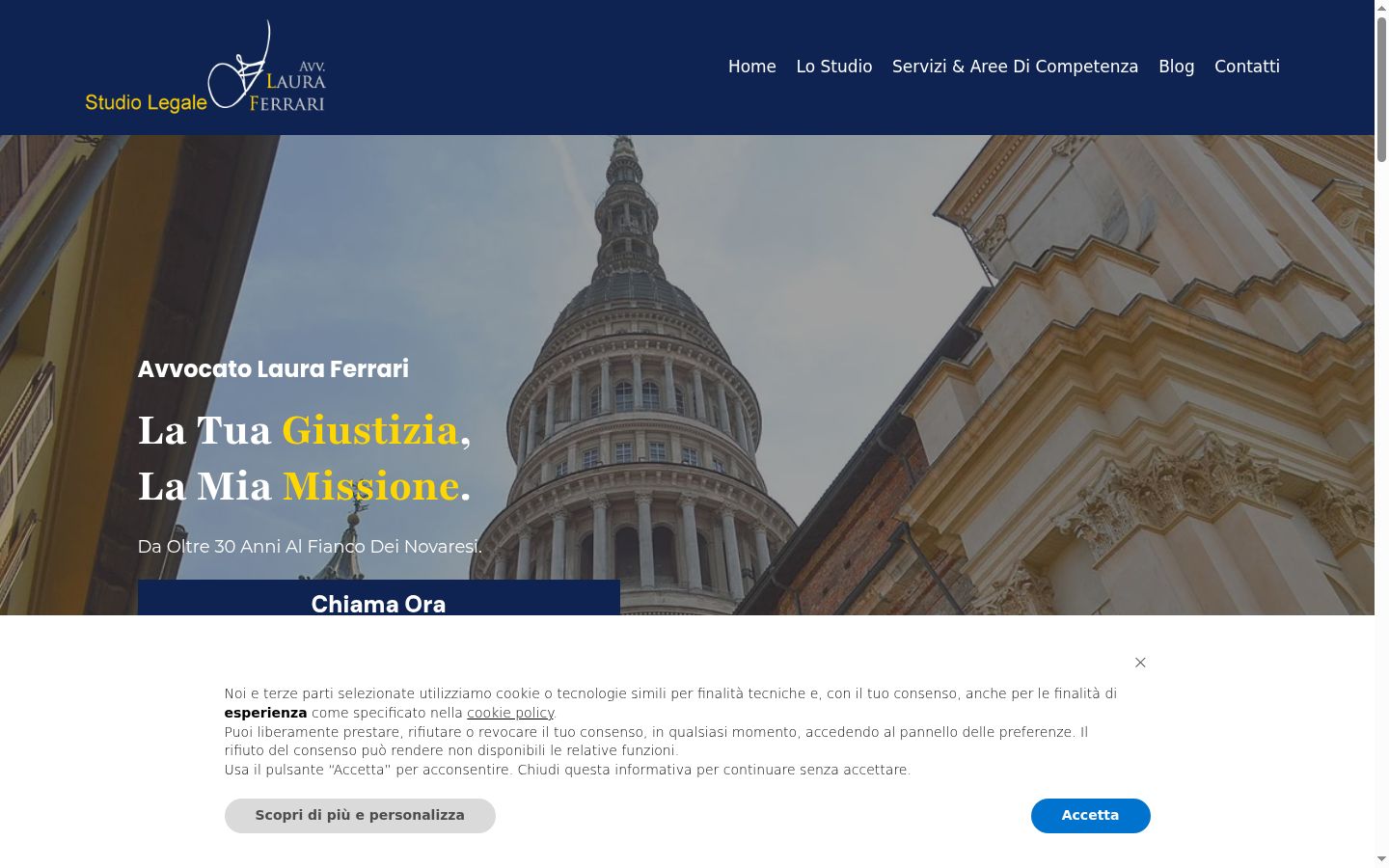 Screenshot del banner di consenso mostrato prima di qualsiasi interazione