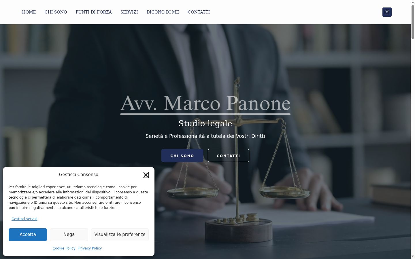 Screenshot del banner di consenso mostrato prima di qualsiasi interazione