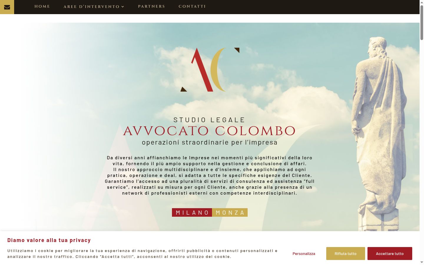 Captura de ecrã do banner de consentimento apresentado antes de qualquer interação