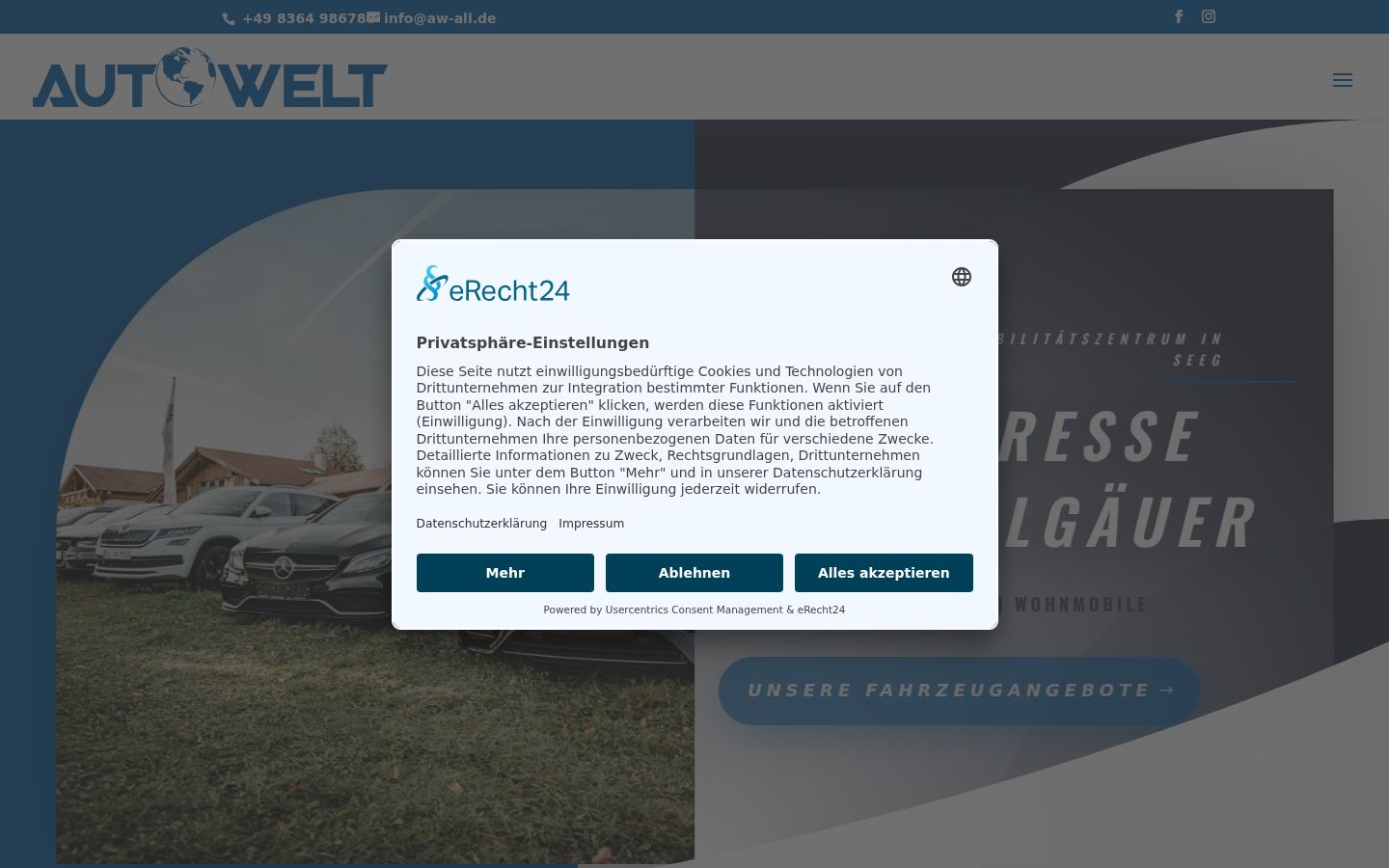 Screenshot des Einwilligungsbanners vor jeglicher Interaktion