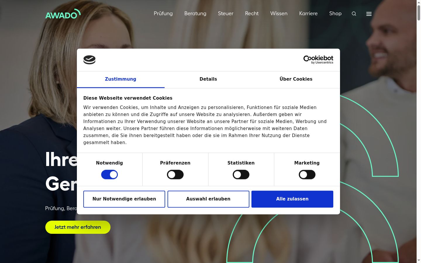Snimka zaslona bannera za privolu prikazanog prije bilo kakve interakcije