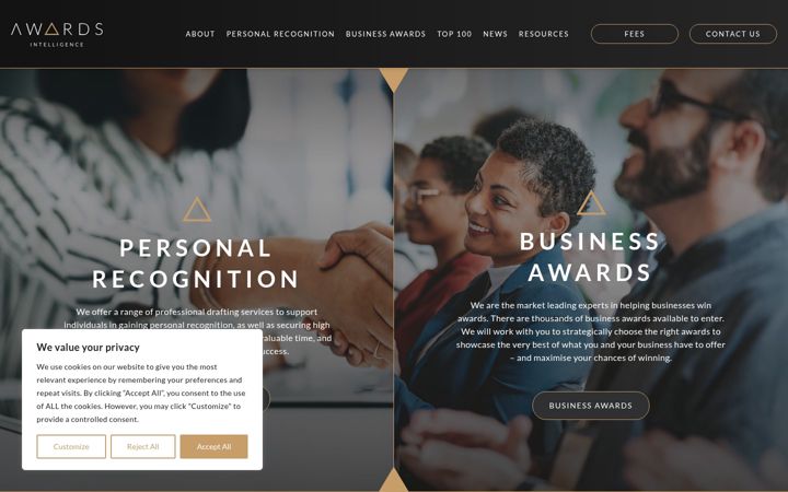 Screenshot of awardsintelligence.co.uk