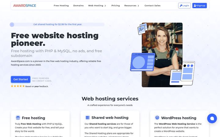 Captura de ecrã de awardspace.com
