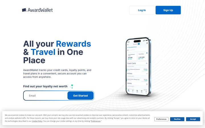 Screenshot van awardwallet.com