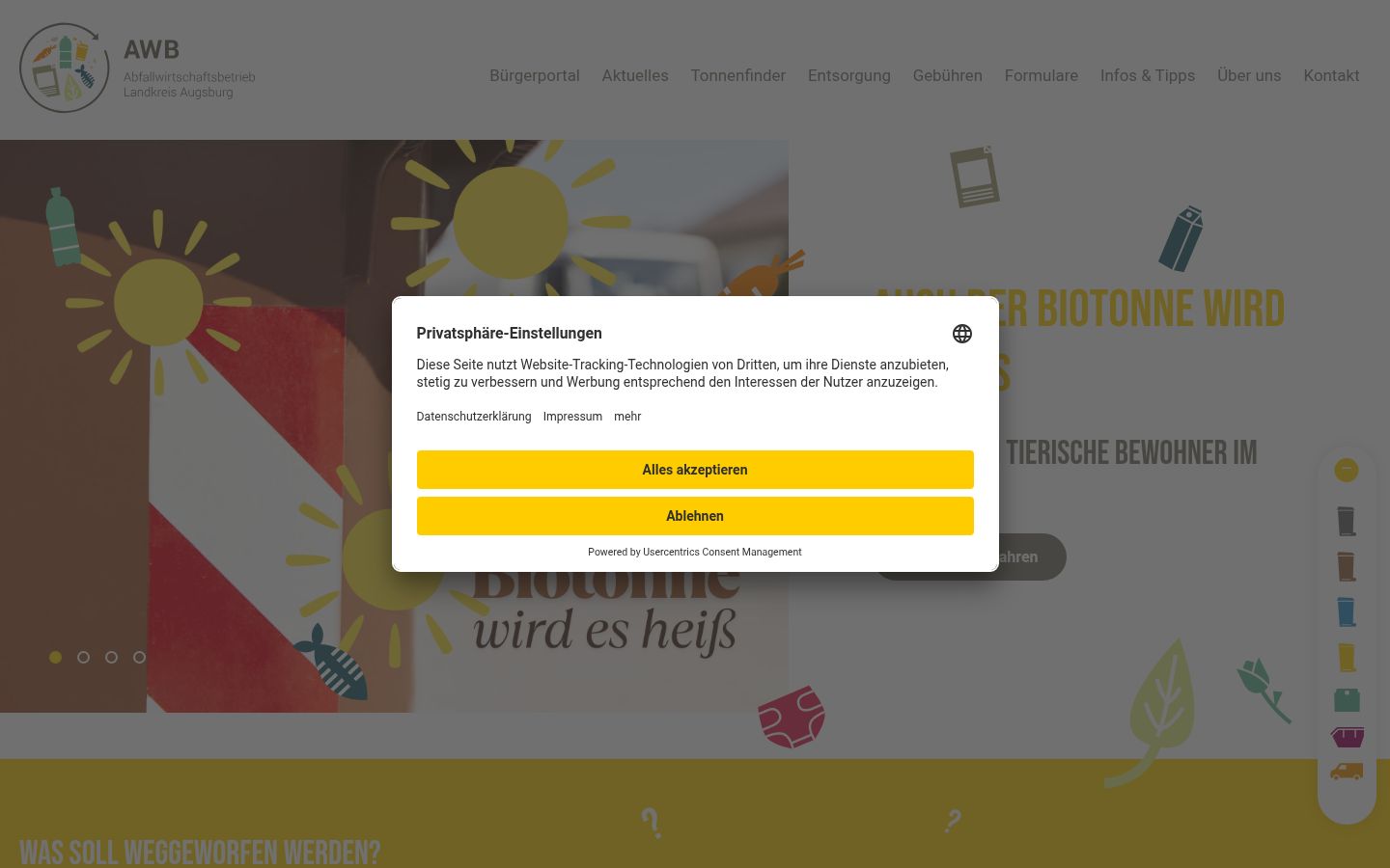 Screenshot des Einwilligungsbanners vor jeglicher Interaktion